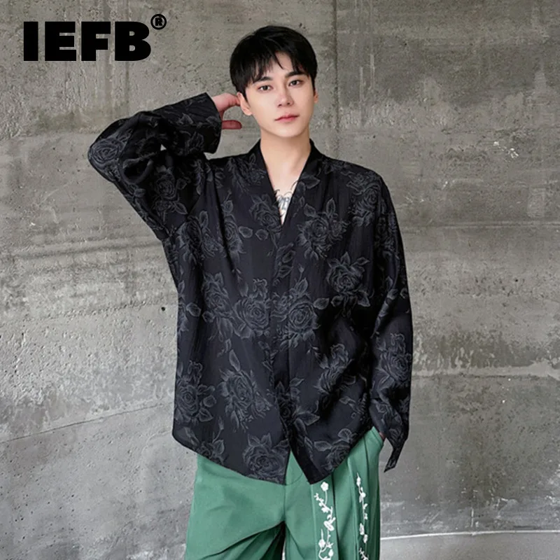 

IEFB 2024 Summer Thin Male Shirt New V-neck Printing Casual Long Sleeve Male Cloting Single Breasted Fashion Menswear 9C5234