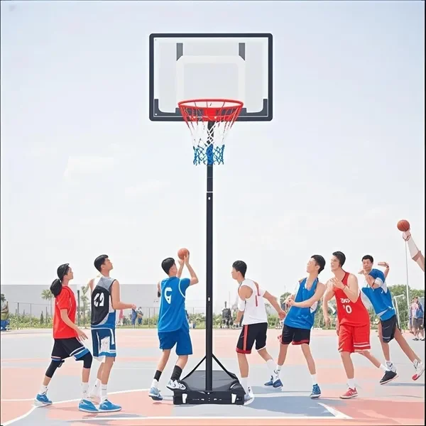 

Молодежный регулируемый баскетбольный щит с усиленной панелью и бесшумными колесами для использования в помещении и на улице — идеальный спортивный подарок для детей