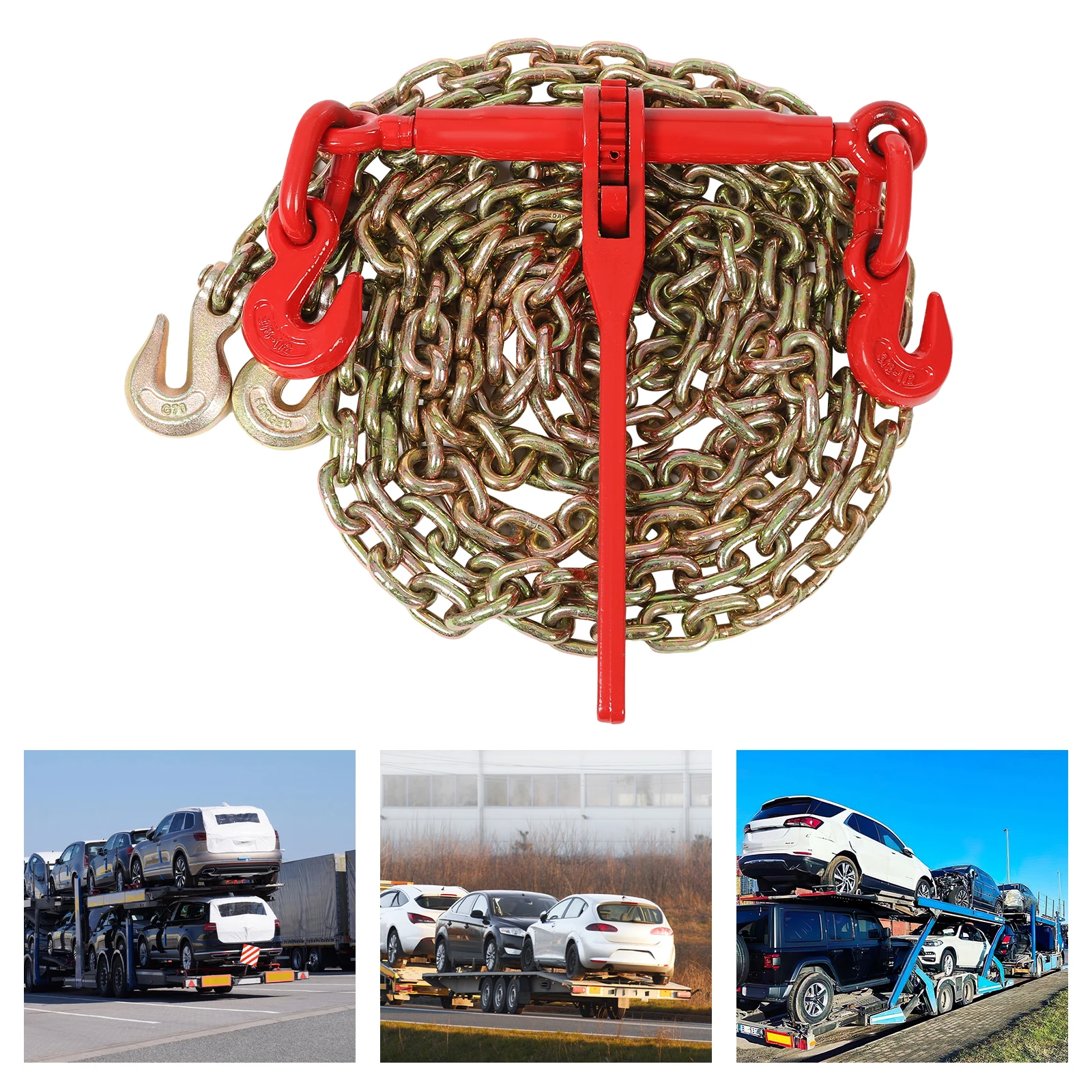 

Ratchet Chain Binder Kit,3/8-1/2 Binder 3/8x20FT Zinc Plated Hook Chain, 6600lbs for Industrial Agricultural Towing Applications