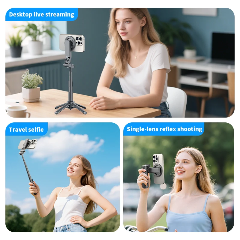 Магнитный держатель телефона 360° °   Вращающаяся карманная палка для селфи с дистанционным управлением Bluetooth, регулируемая настольная подставка для прямой трансляции