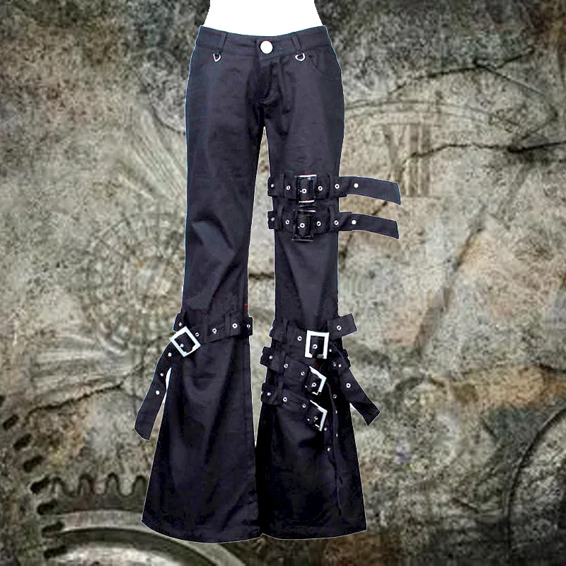 2025 Neutral Y2K Men's Rivets Cargo Pants Punk  Micro-Flare Trousers Streetwear Women's workwear Strap pants spring summer