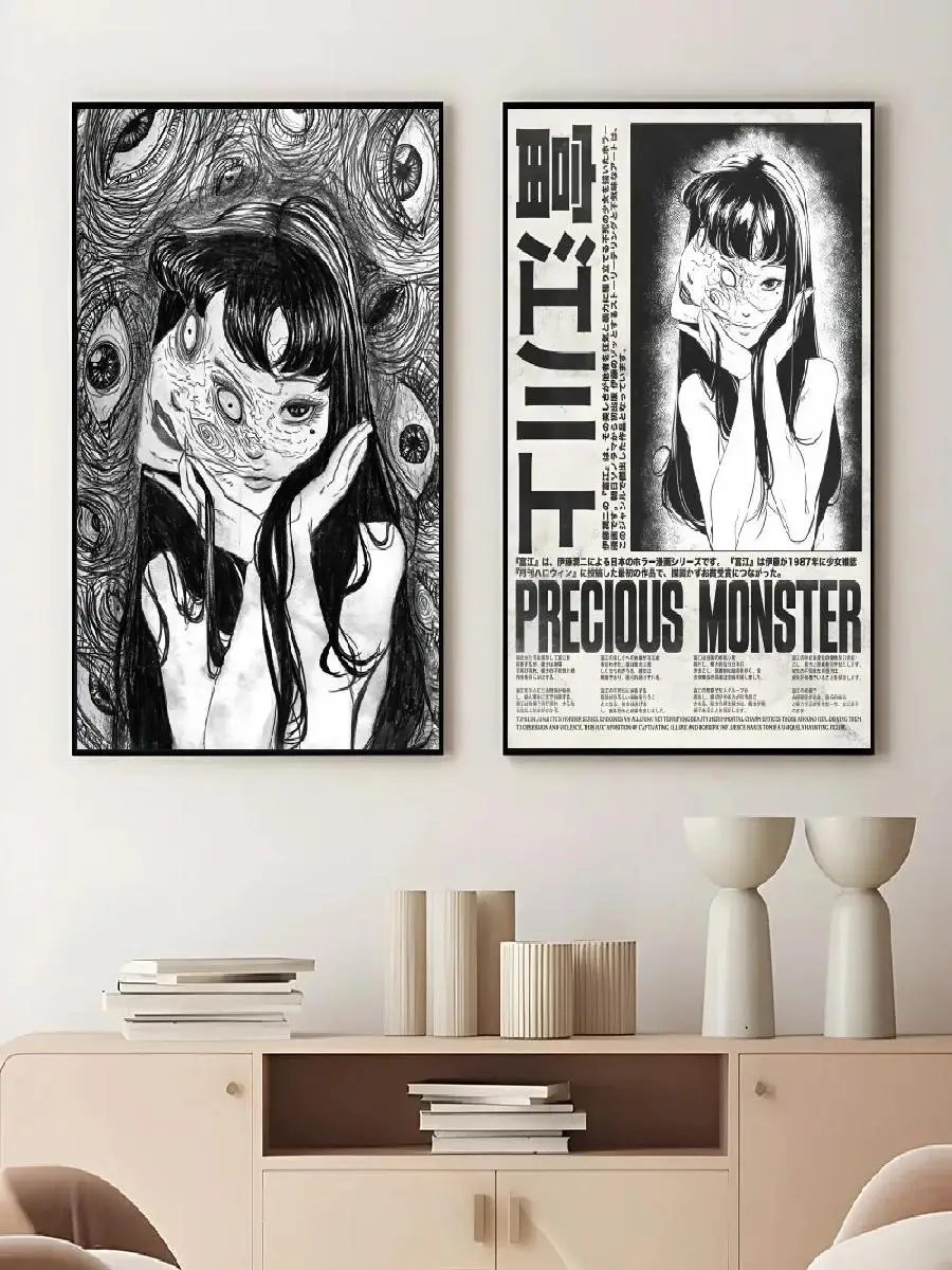 Junji Ito Tomie Retro Poster  Cool Girl Sticky Wall Art Print Waterproof Decor for Home Bedroom Bar Living Room Aesthetic