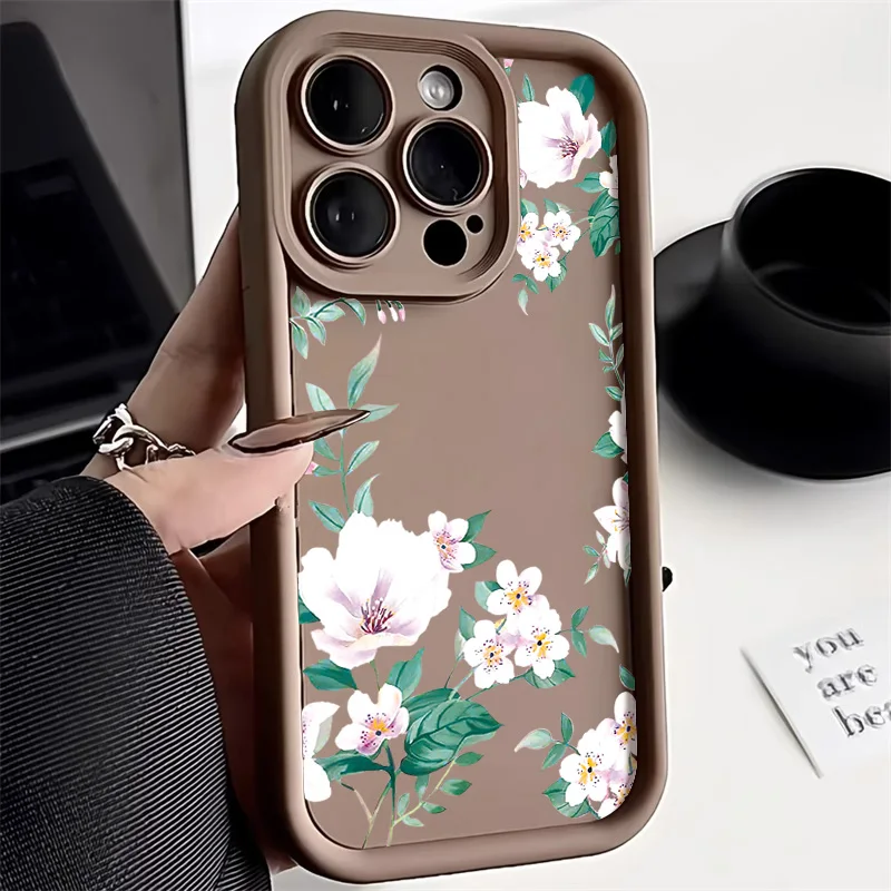 Case For iPhone 15 Pro Flower Cover iPhone 11 14 12 13 15 Pro Max X XR XS Max 14 15 7 8 Plus SE 2020 2022 Shockproof Funda Cases