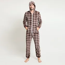 Autumn Winter Flannel Onesies Jumpsuit Male Hoodie Pajama Men Jumpsuits Vantage Hoodie Zipper Sleepwear Comfort Xmas Pajamas