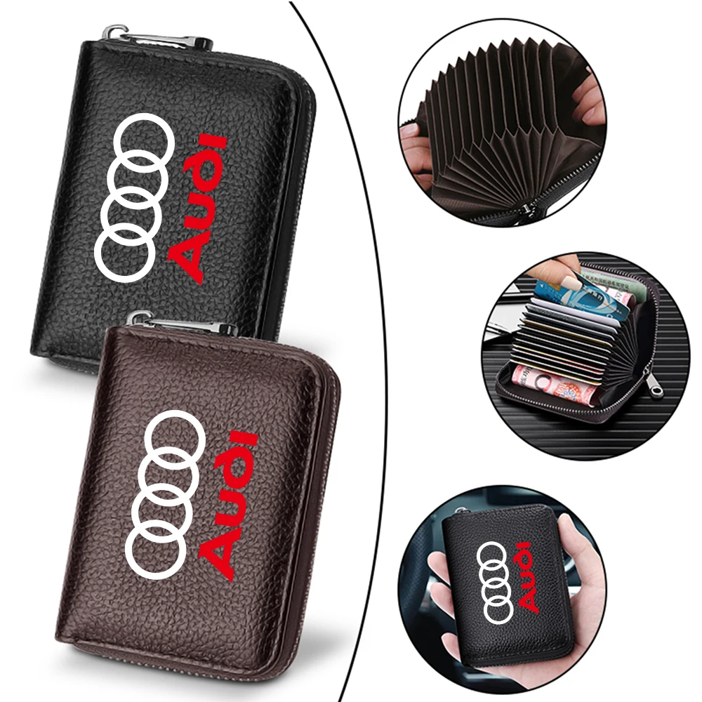 

Кожаный держатель для карт на молнии, карман для хранения банковских карт, многофункциональный органайзер для салона автомобиля, сумка для AUDI SLINE, значок с эмблемой