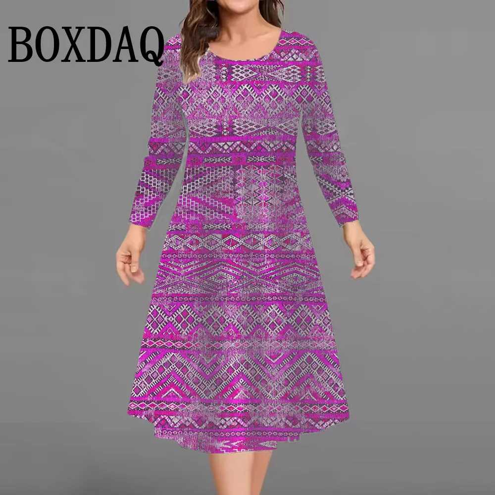

Vintage Ethnic Style Pattern Women's Dresses For 2025 Fashion Plus Size Long Sleeve Dress Autumn Pullover 3D Printed Loose Dress