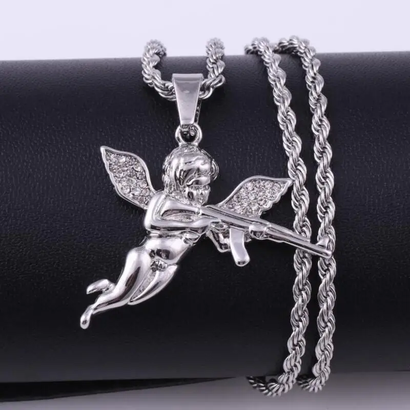 New Fashion Niche Avenging Machine Gun Angel Necklace Pendant Punk Hip Hop Creative Trend Party Couple Necklace Gift Accessories image 4