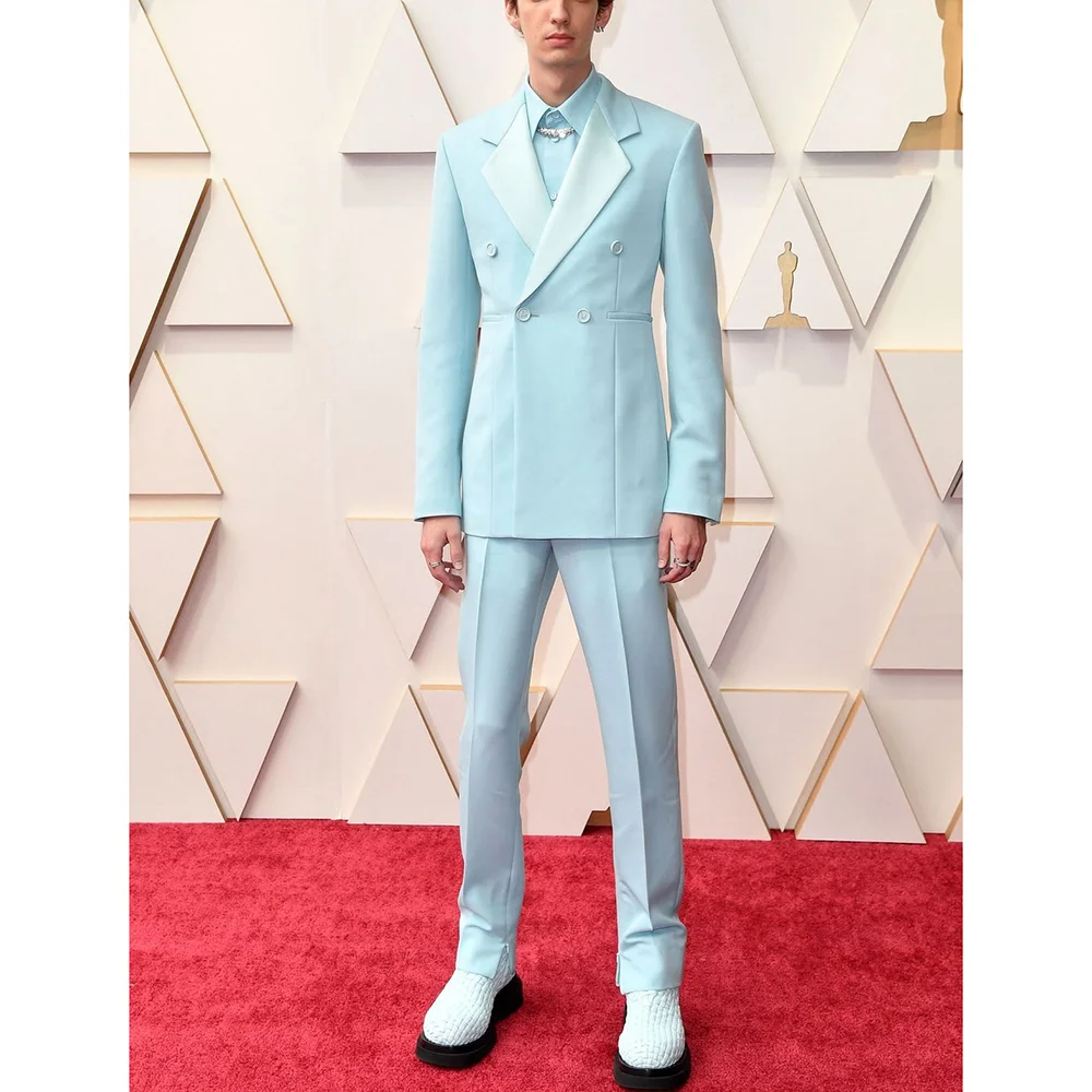 

Элегантный двубортный мужской костюм, однотонный, приталенный, элитный мужской свадебный смокинг, банкетный костюм на заказ, комплект из 2 предметов