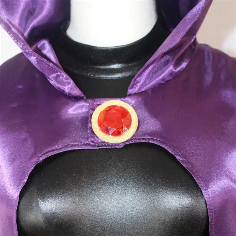 أزياء تين تيتانز رافين التأثيرية، حزام بذلة فاخر، عباءة أرجوانية، زي الهالوين للنساء، 8، 6؛