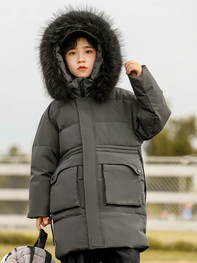 Boy Down Jacket Winter New White Duck Down Outerwear Warm Real Fur Collar Thicker Down Coats Parka 7-16 Years Wz1263