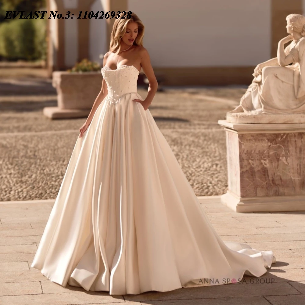 EVLAST مخصص خمر العربية Aso Ebi ألف خط فستان الزفاف ثلاثية الأبعاد الأزهار اللؤلؤ مطرز فستان زفاف Vestidos De Novia E3WA25 #1