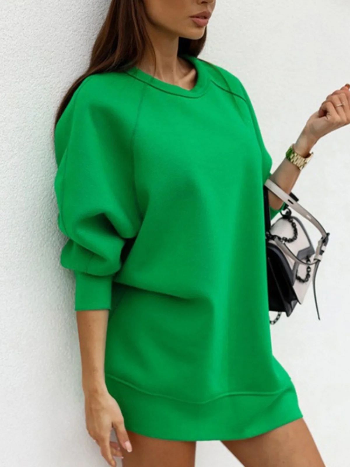 Street Style Oversize Fleece Lined Long Sleeve Midi Hoodie Dress Coat Loose Fit Pure Color Winter Women's Fashion Outerwear
