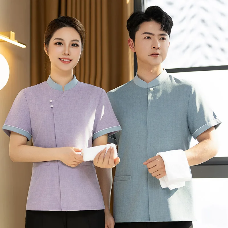 

Летняя рабочая униформа с короткими рукавами для уборщиков гостиничных номеров, тонкий топ для персонала по уборке объектов и торговых центров.