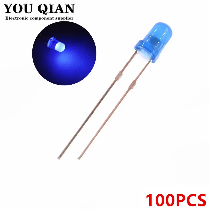 100pcs F3 Ultra Bright 3MM Round Diffused Green/Yellow/Blue/White/Red LED Light Lamp Emitting Diode Dides Kit