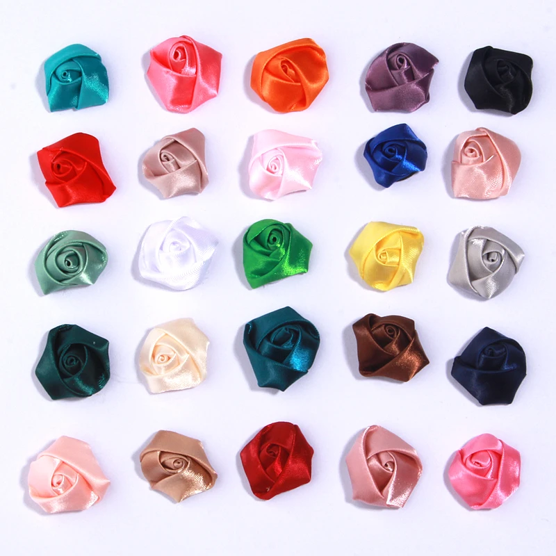 

500Pcs 2.5cm Petite Satin Rolled Roses Fabric Flowers Wedding Party Girl Shower Decorations DIY For Headbands Crafting