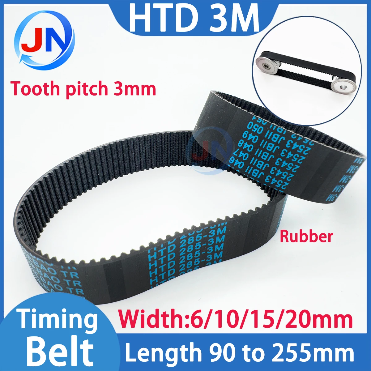 HTD 3M Timing Belt Length 90 105 120 126 132 141 150 156 165 180 201 240 255mm HTD3M Rubber Synchronous Belt Width 6 10 15 20mm
