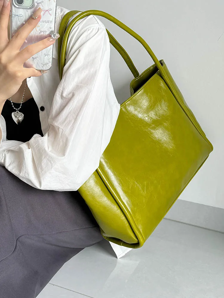 

Зеленая винтажная женская сумка большой вместимости из мягкой искусственной кожи, на плечо, подмышечная, простая, универсальная, элегантная, модная сумка-тоут