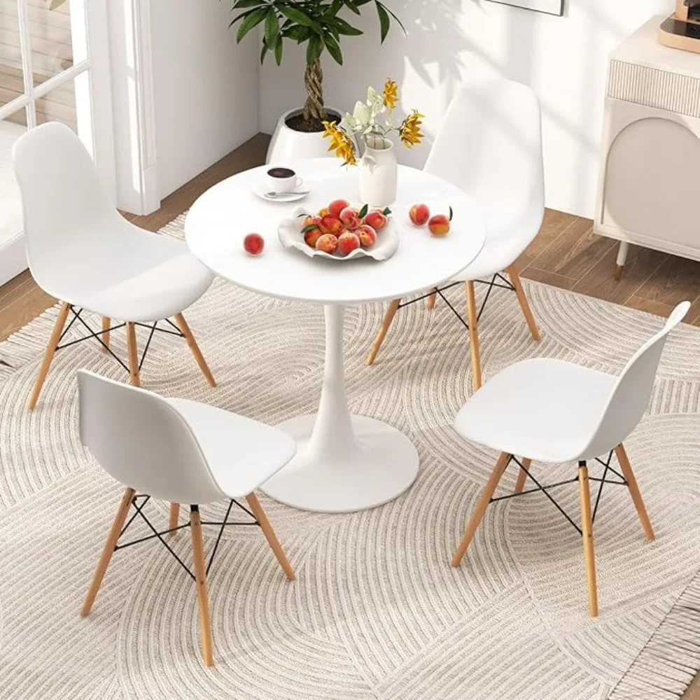 Round Dining Table Set for 4, Kitchen Table Set with Seat & Solid Wood Legs, Round Kitchen Table and Chairs for Small Space