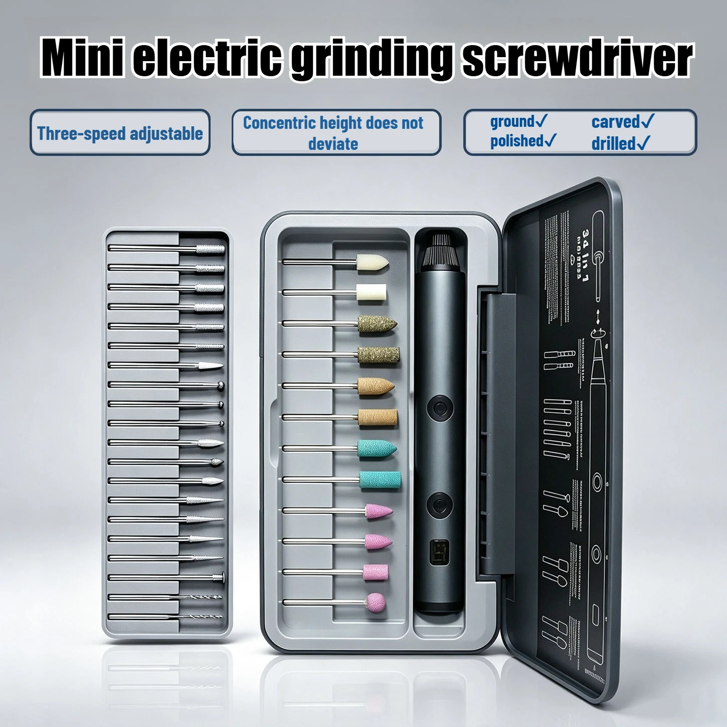 34 Pcs Handheld Electric Grinding and Polishing Tool Set Compact Rotary Tool for Jade Woodcarving Drilling and Engraving