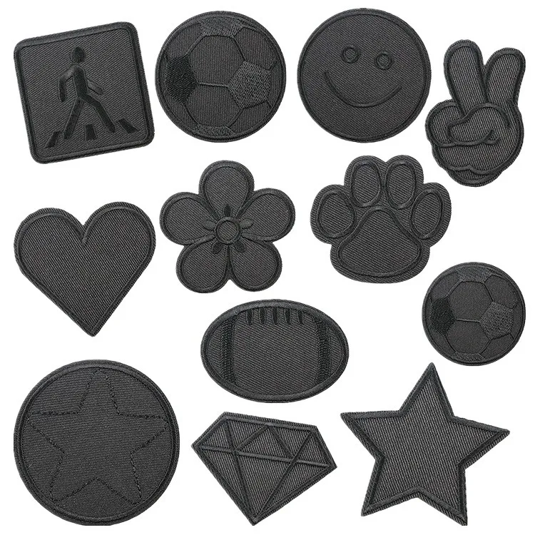 Laser Reflective Fabric Embroidery Patches Gray Iron on Badge DIY Sewing Patterns Small Black Appliques for Clothes Hole Mending