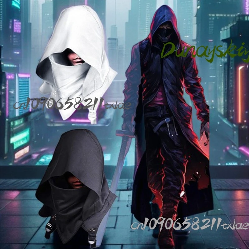 

Men's Medieval Vintage Pirate Cosplay Costumes Hooded Cloak Black Cyberpunk Rogue Cowl Hood Scarf Halloween Party Costume Props