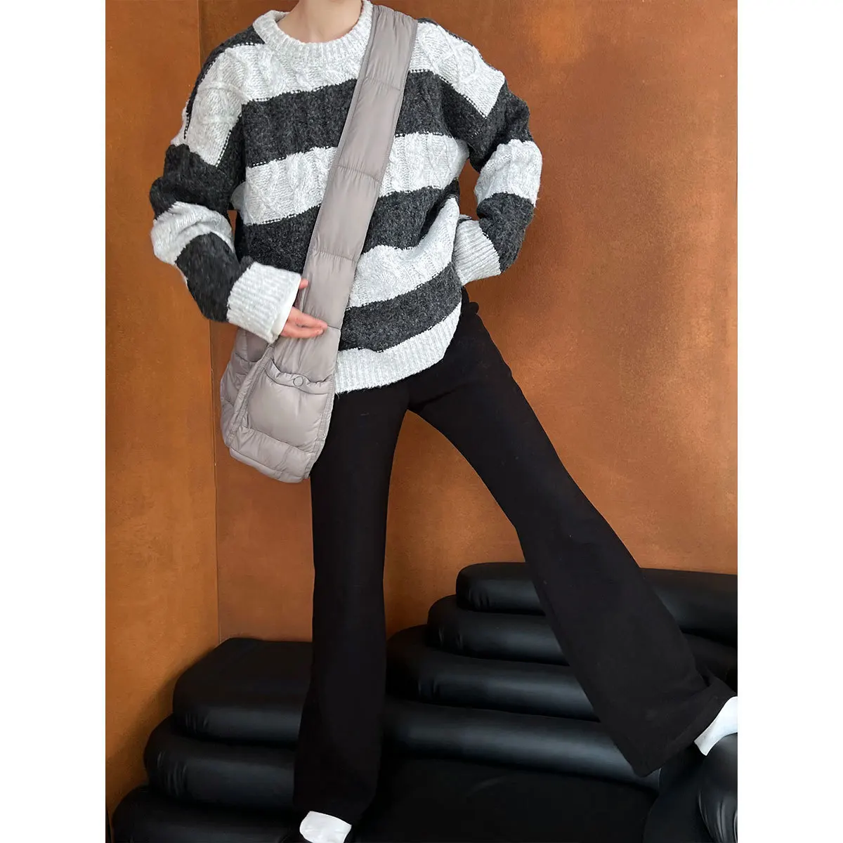 Fleece Lined Thickened Flared Casual Pants For Women Loose Floor-length Trousers
