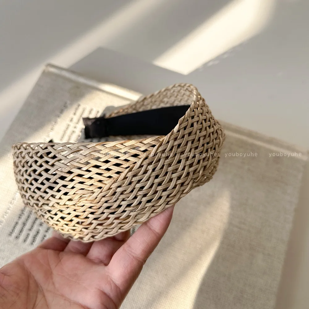 

Hollow Straw Weave Headband Vacation Style Headwear Wide Edge Hairband Hair Band Korean Style Bohemian Style Hair Hoop Girls