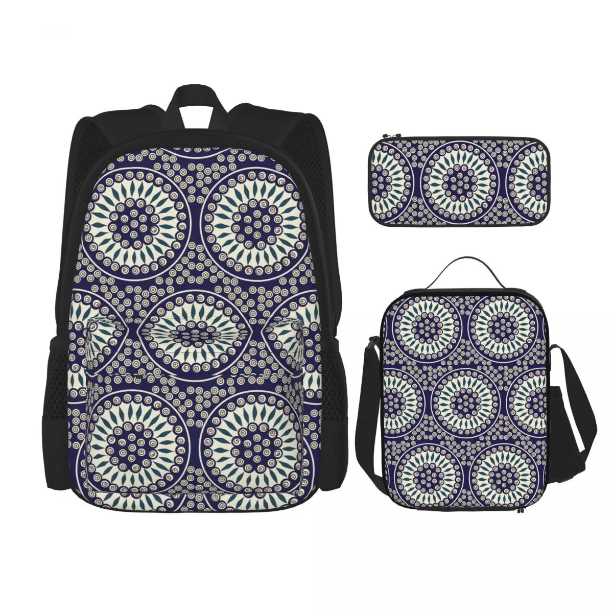 

Boleslawiec Ceramics Backpacks Boys Girls Bookbag School Bags Rucksack Lunch Bag Pen Bag Three-Piece Set