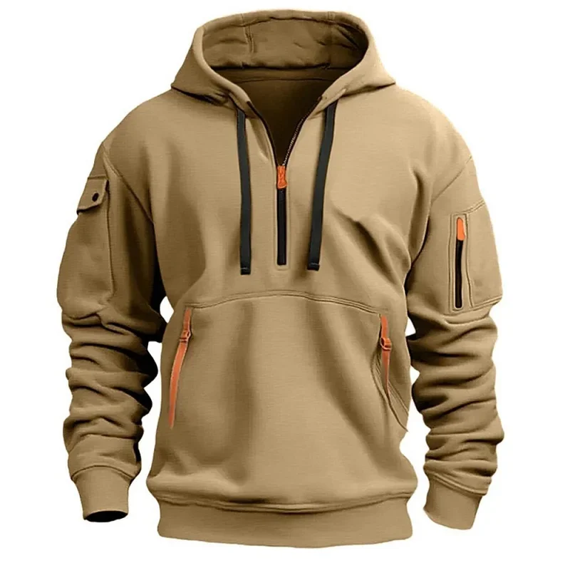 

Mens Hooded Sweater Leisure Sports Pullover Male Zipper Multi-pocket Coat Street bicycle design shirts Motorcycle riders For Men