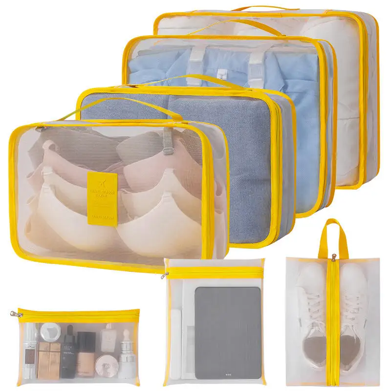 7 pçs conjunto de sacos de armazenamento organizador de viagem mala cubos de embalagem conjunto casos portátil bagagem roupa interior sapato arrumado bolsa dobrável