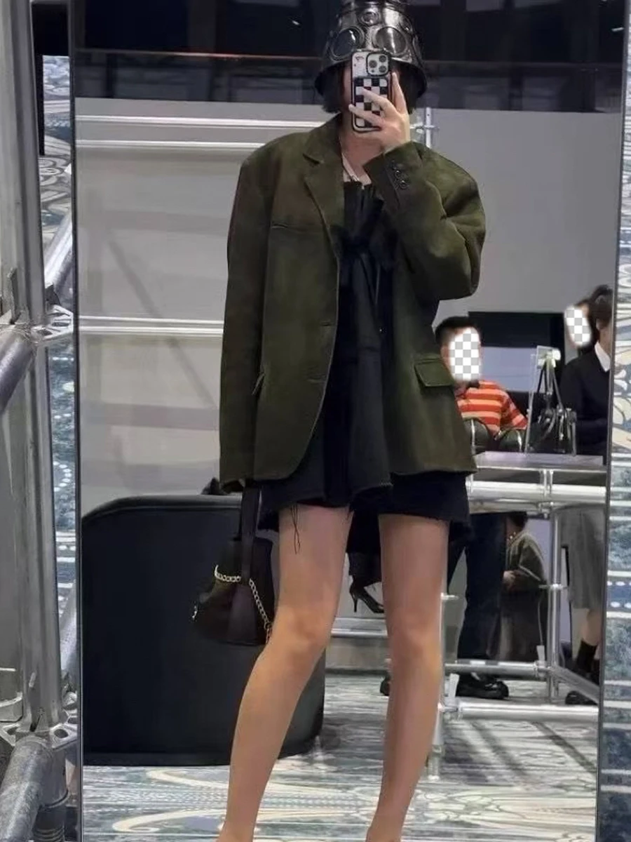 Retro leather clothing  Kid Suede Jacket for Women High Sense Loose OversizedSuit Blazer Female Casual Coat Streetwear