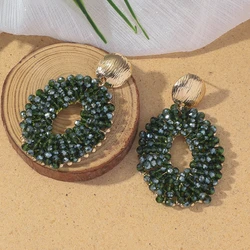 Bohemain Vintage Oval Crystal Beaded Drop Earrings for Women Handmade Multicolor Big Statement Earring Summer Party Jewelry Gift