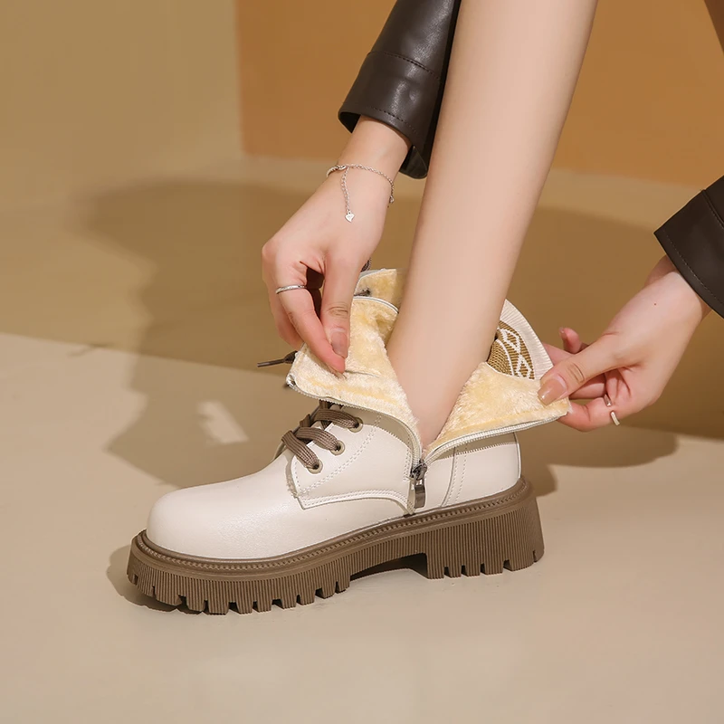 

Women's Fleece-lined British Style Short Boots Autumn/Winter Collection for Middle School Students Kids & Young Girls