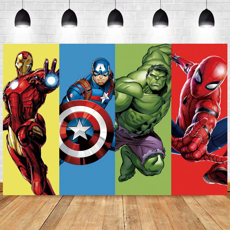 Superhero Backdrop Disney Avengers Spiderman Hulk Photo Background Boy Children Birthday Party Baby Shower Decoration Banner