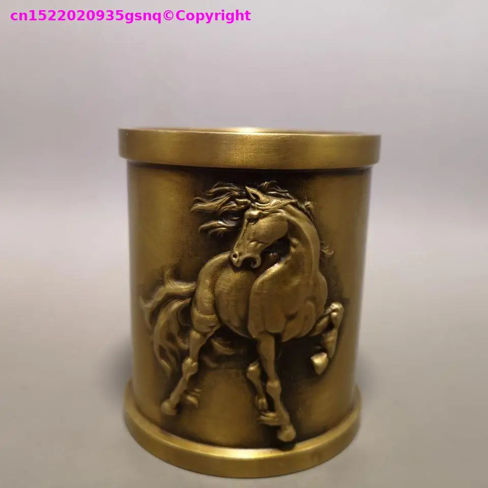 Collection cultural 2026 gift Implies career progress Home office bronze Carving decoration horse pen holder copper ashtray