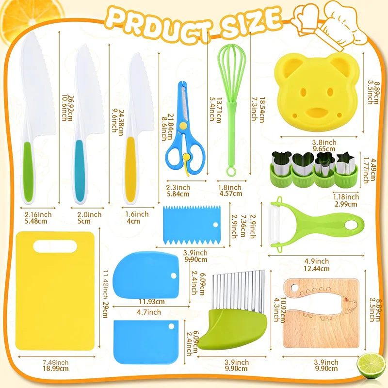 11/17Pcs Montessori Kitchen Tools Set Cookware Baking Toy Kids Safe Knives With Cutting Board Toddlers Real Cooking Accessories