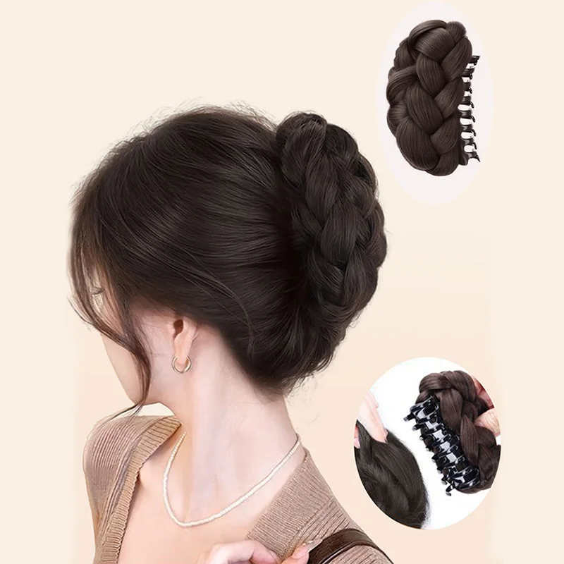 

Braided Claw Hair Bun Extensions Synthetic Clip in Braid Bun Ponytail for Women Daily Use Brown Braids Updos Hair Buns Extension