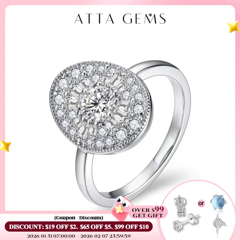 Attagems d/vvs1 forma redonda todos os anéis de diamante moissanite para mulheres homem s925 prata branco banhado a ouro crepúsculo jóias de noivado