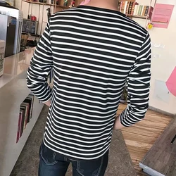 Stylish Stripe Pattern in Men\'s Casual Round Neck Shirts Long Sleeve T Shirts for Leisure Time Top Quality Undershirts