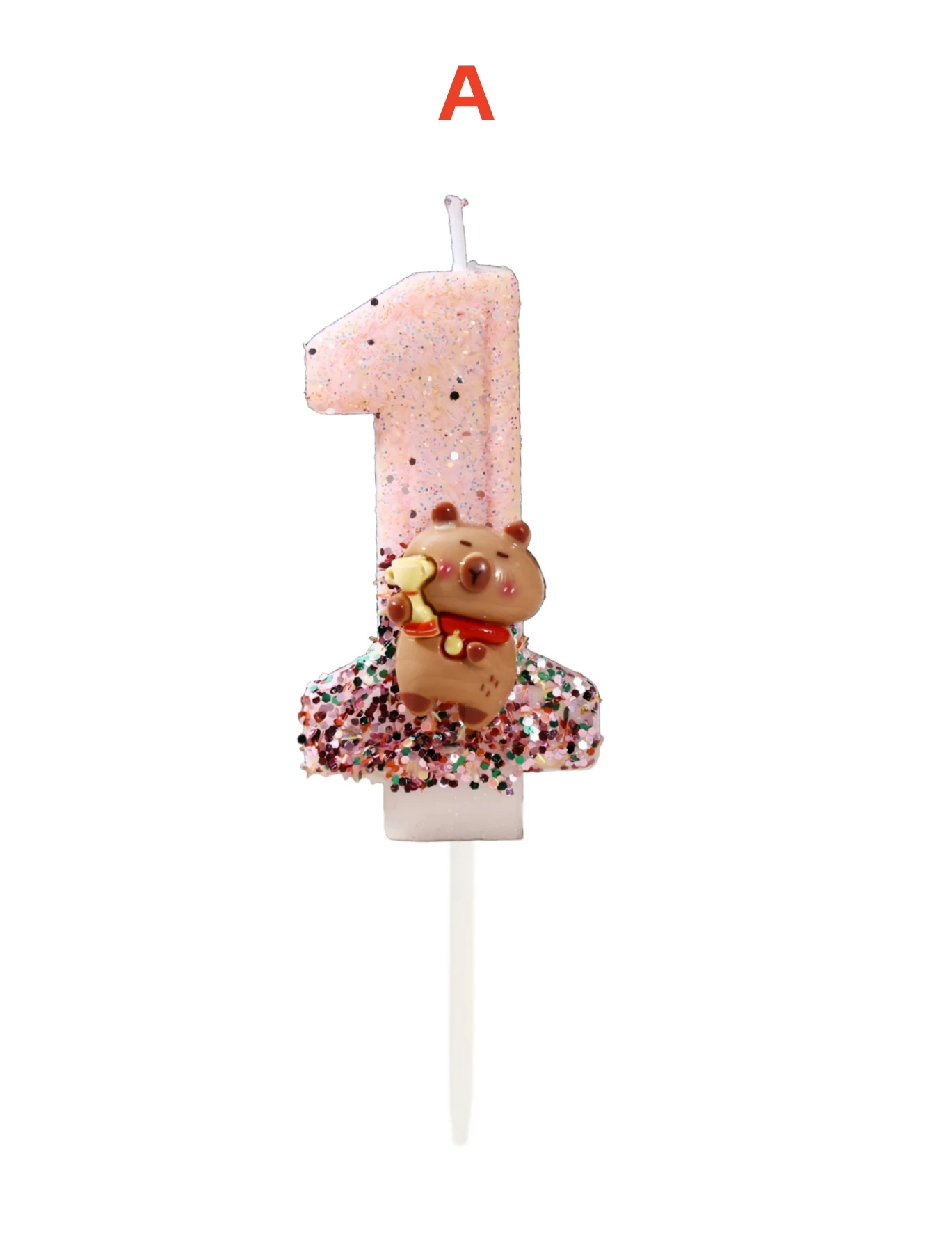 Pink capibara carrying small bookcases decorated with digital candles, festive and commemorative candles