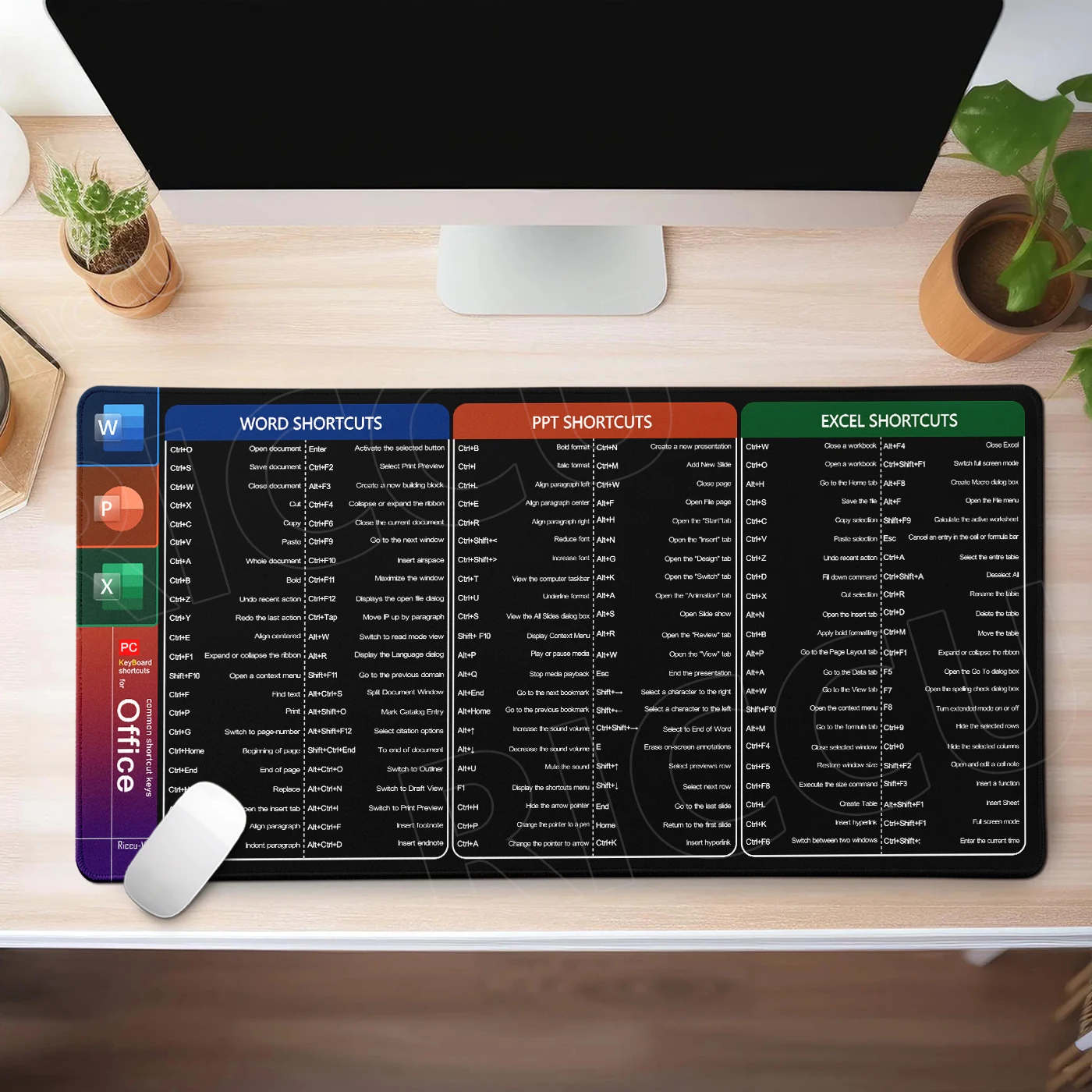 Englische Excel Word PPT Tastenkombinationen Mauspad Großes Erweitertes Büro-PC-Schreibtischpad Tastatur-Mauspad Mit Genähtem Rand Rutschfeste Unterseite