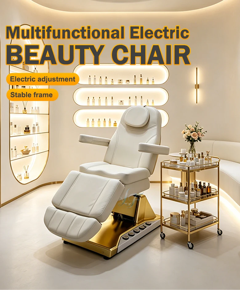 Elektrisch höhenverstellbare Massage-Schönheitsliege mit Handfernbedienung und Fußpedalsteuerung, anpassbare Lederfarbe, Salon-Gesichtsbehandlungsliege – Detail 1