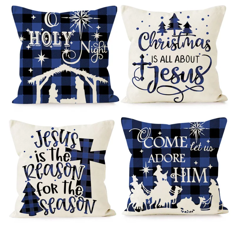 

Christmas Pillow Covers 45x45cm Set Of 4,Linen Christmas Throw Pillow Covers Holiday Pillow Covers
