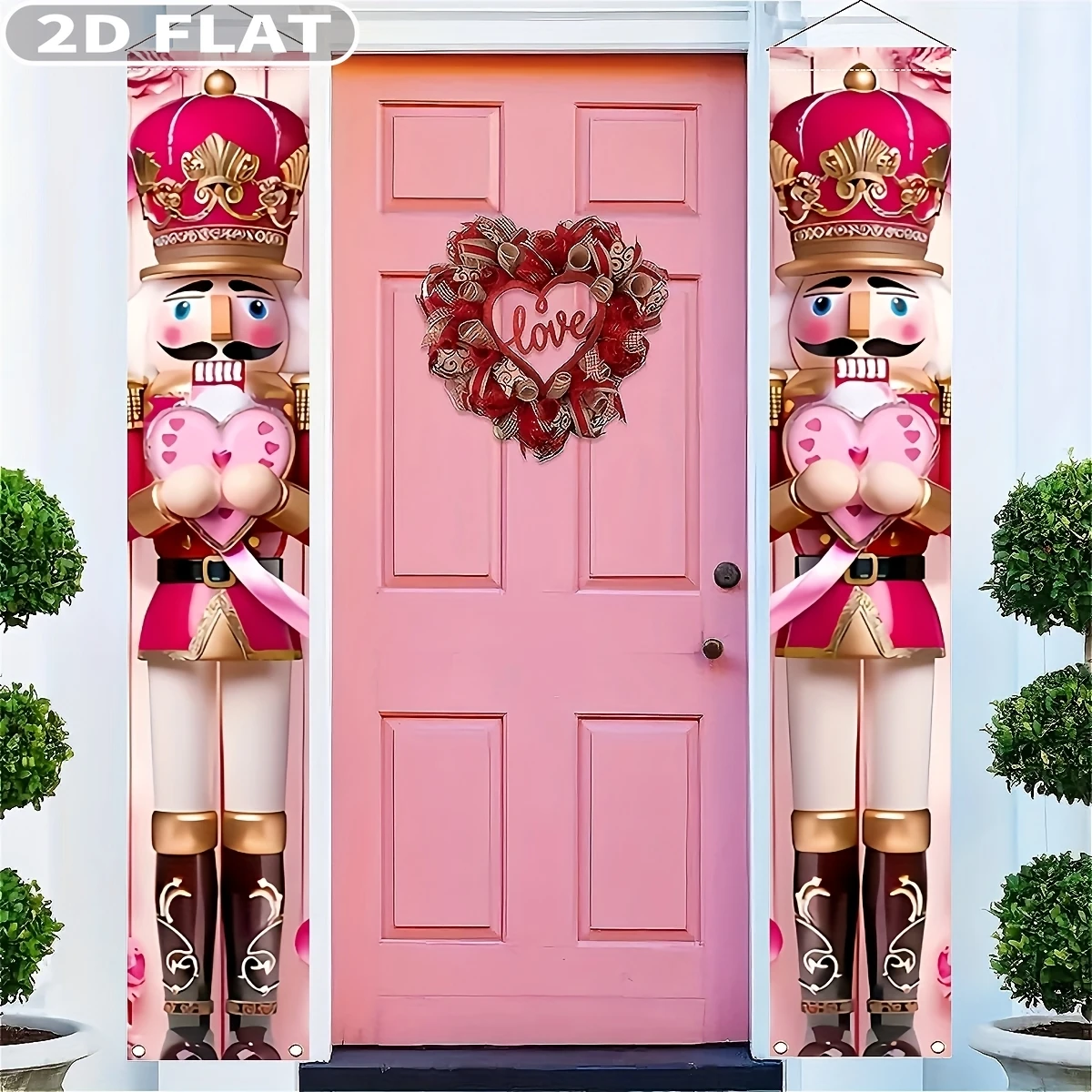2D FLAT 1pair Festive Christmas & New Year Party Packs Door Pink Banners - Pink Nutcracker Design, 1x6 FT Polyester Banners