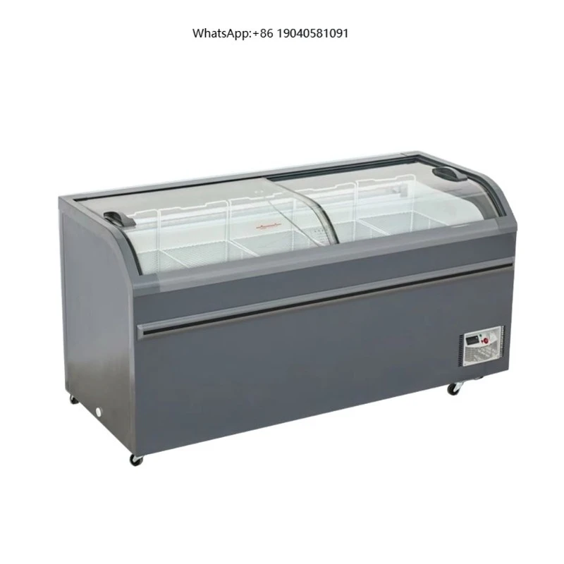 Rebirth 400/500/600L Arc Curved Style Supermarket Display Commercial Supermarket Ice Cream Meat Island Horizontal Freezer