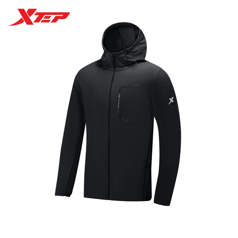 Xtep Windbreaker Jacket Men Causal Comfortable Water-Proof Zip Up Hooded Coat Men\'s 2023 Autumn Trekking Wear Tops 977329140065