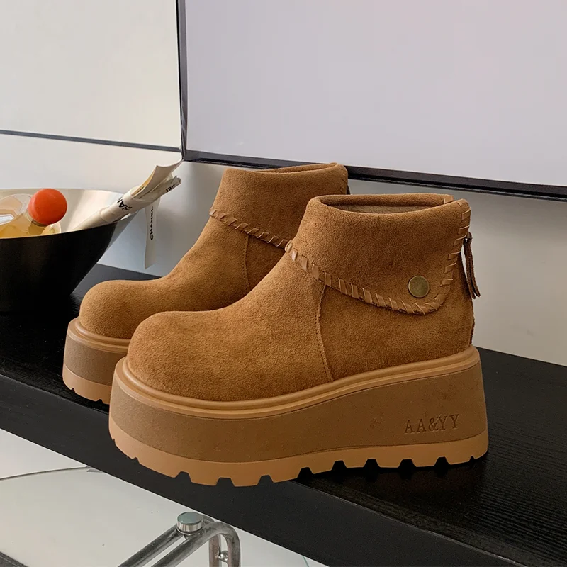 

Женские ботинки на плоской подошве и платформе, модные замшевые повседневные модельные туфли для женщин, модные зимние ботильоны, новинка 2023 года, тренд Mujer De Botas