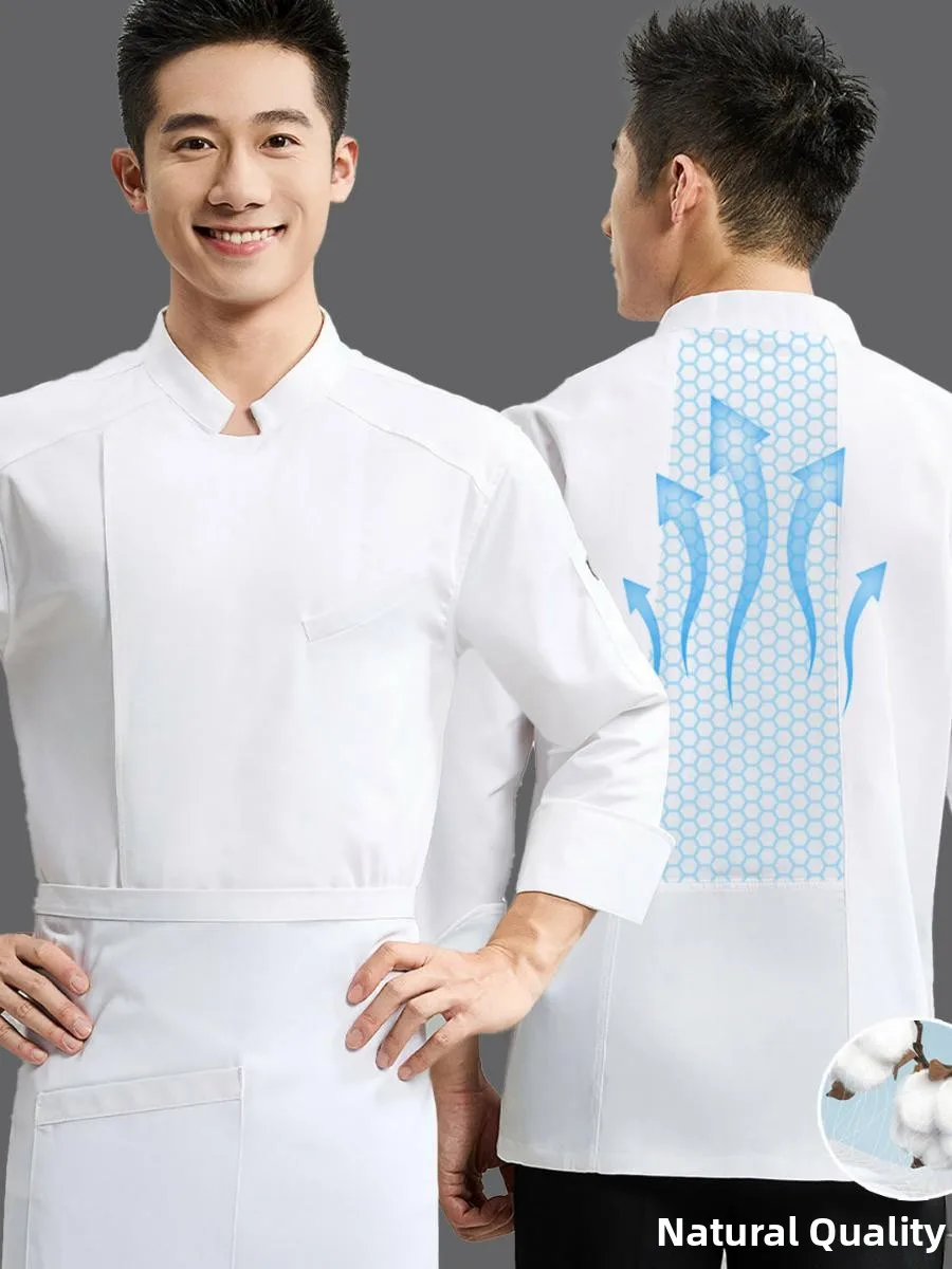 

Мужская дышащая рабочая одежда для поваров с длинными рукавами, для кухни, выпечки, работы с кондитерскими изделиями, летняя термостойкая униформа для поваров