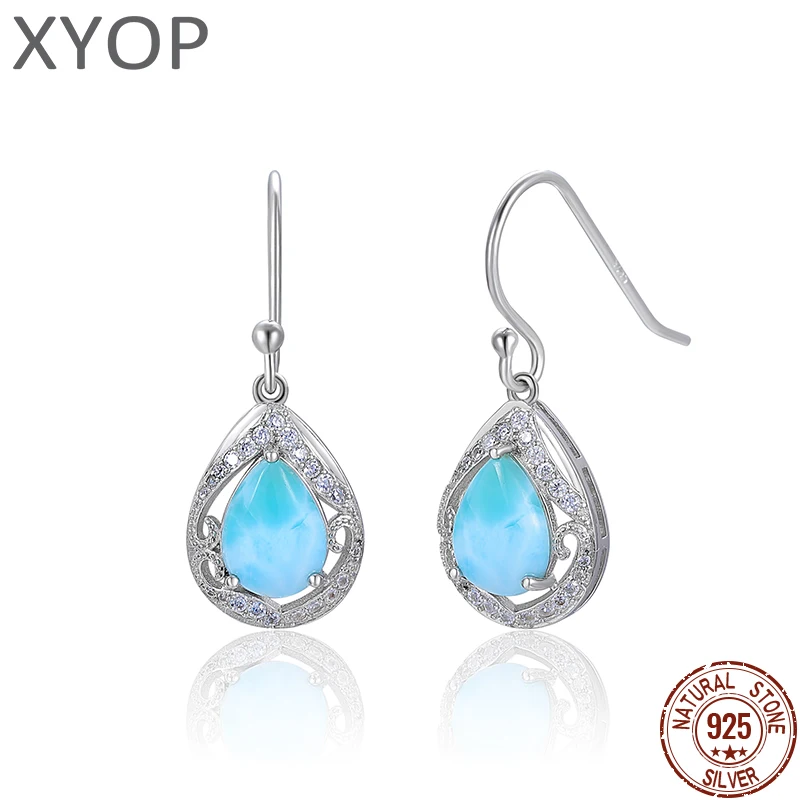 

XYOP 925 Sterling Silver Strong Clash Sense Natural Larimar Earring Jewelry Personality Party