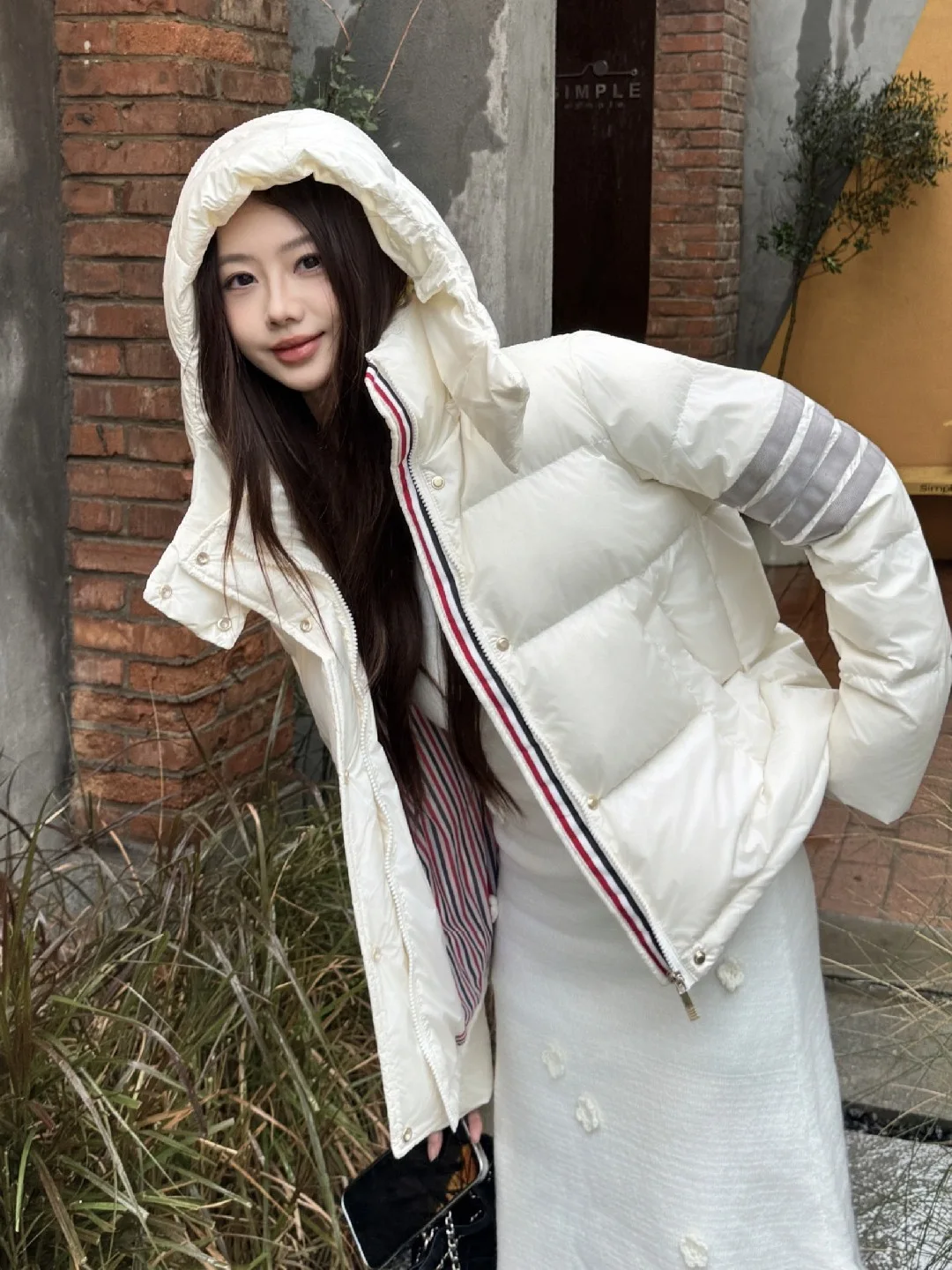 

Women's Thiened Padded Hooded down Jaet White Du Feather Bread Sle Coat Warm Casual Loose Fit Winter Outerwear